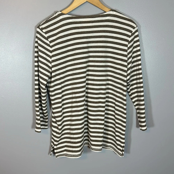 Ruby Rd Embellished Split Neck Striped Blouse Women’s Size Medium - Picture 2 of 7